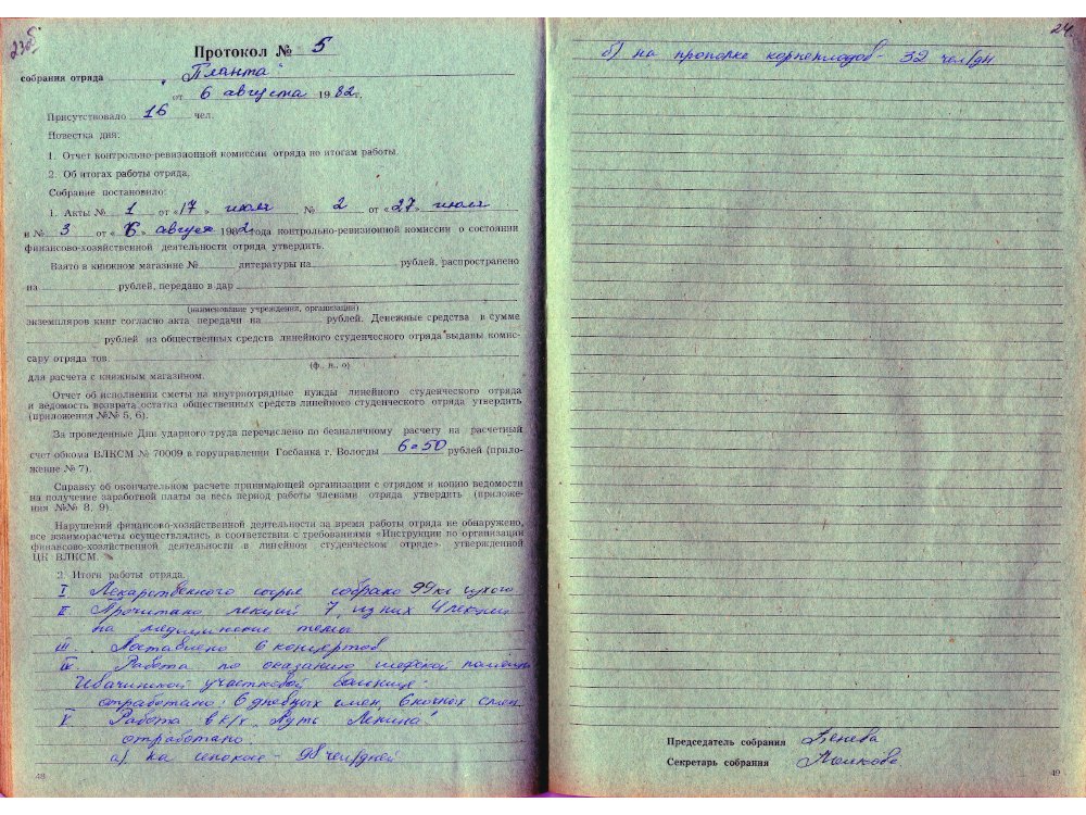 Протокол собрания ССО «Планта» ГАВО. Ф. Р-9571. Оп. 1. Д. 97. Л. 23об-24.
